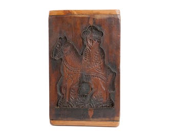 Vintage Wooden Gingerbread Mold: Man on Horse Folk Art Decor