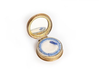 Antieke Cheramy Paris miniatuur poederdoos, klein vintage messing make-up spiegeltje