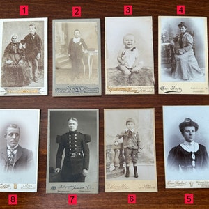 8 foto's op CDV-kaarten, verschillende antieke foto's van 1800 begin 1900
