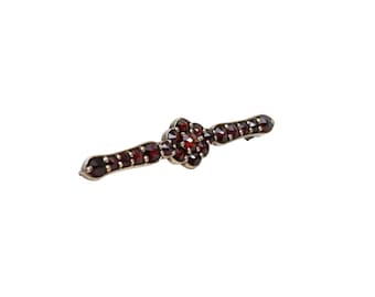 Antique Bohemian Garnet Bar Brooch Silver G900 Floral Cluster Pin