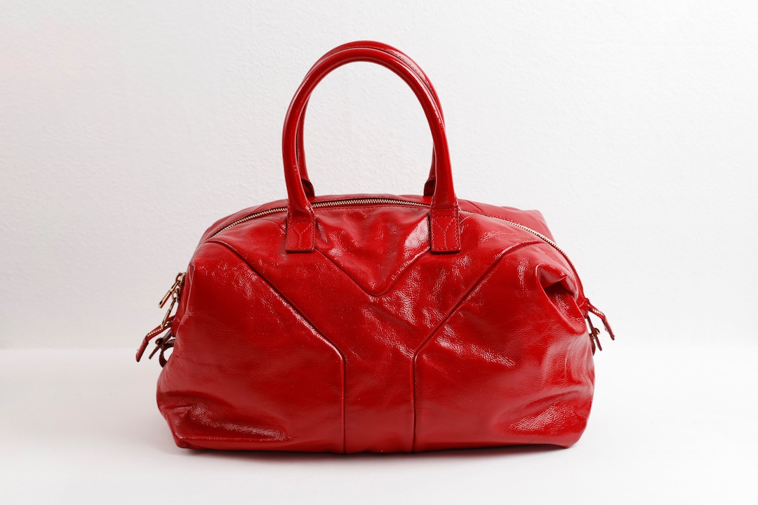 Vintage YSL Red Patent Leather Satchel Bag: Easy Y Handbag
