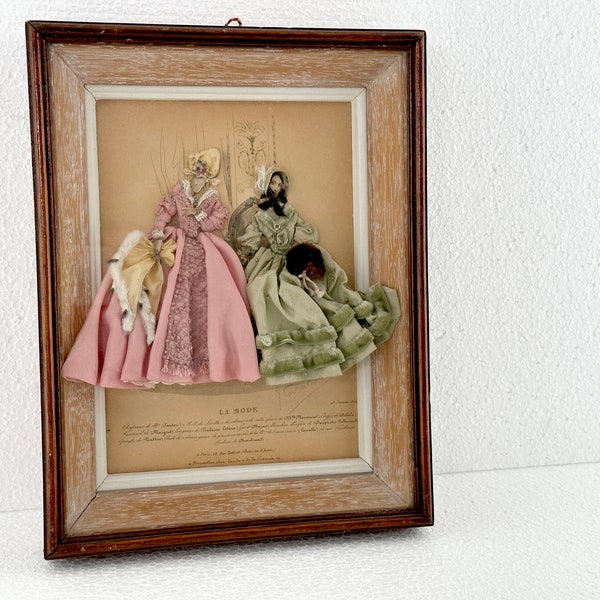 Podpisana strona La Mode z prawdziwymi tkaninami z Francji 1841, trójwymiarowa ozdoba, modne Shadow Box