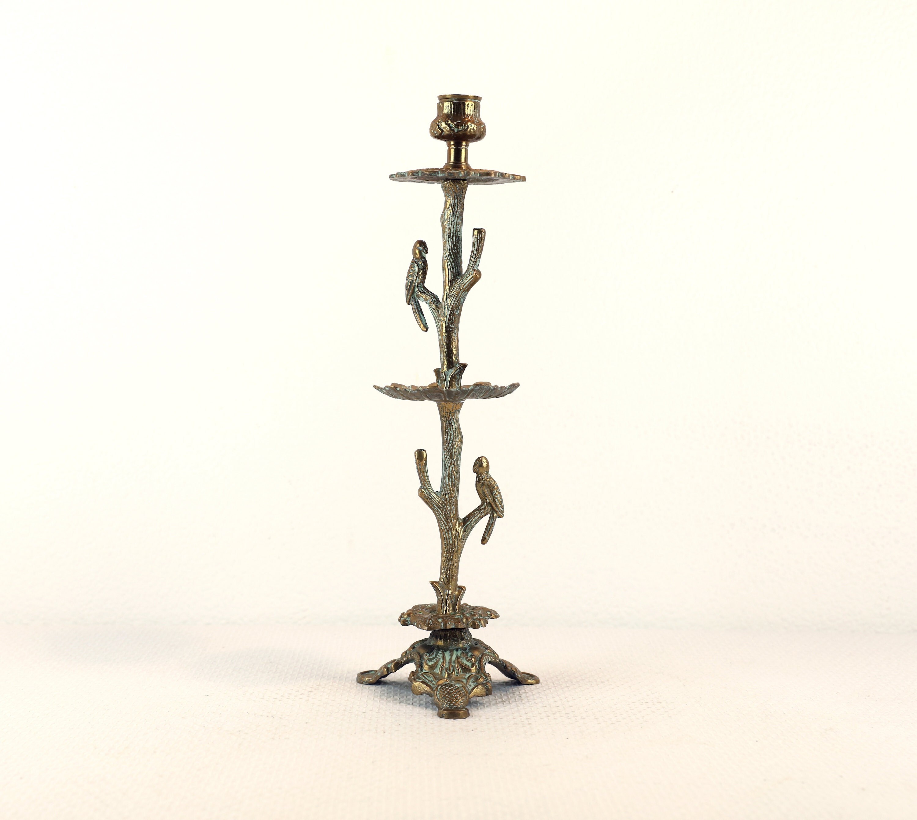 Brass Tree Shaped Candlestick Holder With Birds Etsy