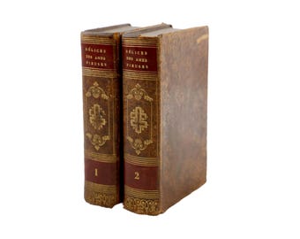 1840 French Catholic Books: Délices des âmes pieuse, 2 Volumes