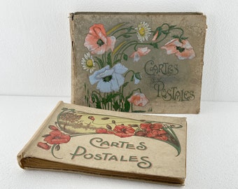 2 French Albums Cartes Postales, Art Deco Florals, distressed books, craft materials or displayed as is, early 1900's