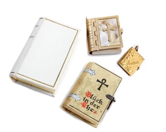 Collection of book shape boxes, pendants miniature books, choose 1 or more