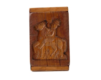 Vintage Wooden Gingerbread Mold: Man on Horse Folk Art