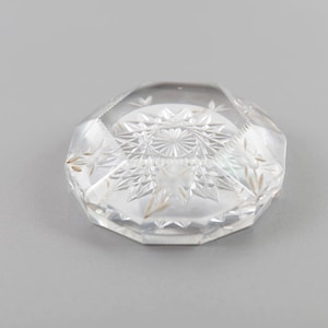 Vintage Glass Paperweight: Flower Deco Engraving, Statue Pedestal
