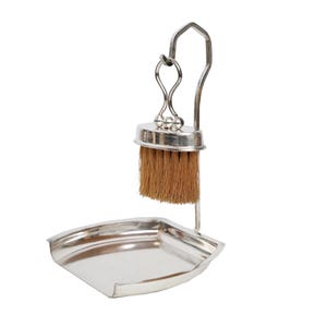 Juego de escobilla y escobilla de mesa plateada vintage de Grenadier – Escobilla y sartén Silent Butler