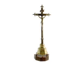 Antique Altar Cross Antique 19th Century Brass