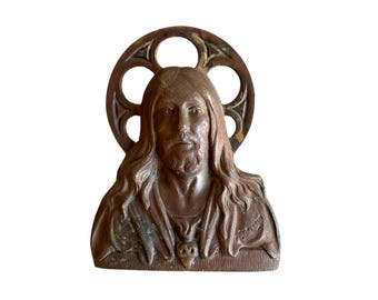 Antique Bronze Jesus Plaque signed