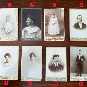 8 foto's op CDV-kaarten, verschillende antieke foto's van 1800 begin 1900