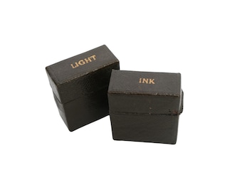 Antique Victorian Travelling Inkwell and Vesta Match Case Leather Writing Set