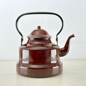 Rustic decorative enamel large water kettle teapot brown enamelware