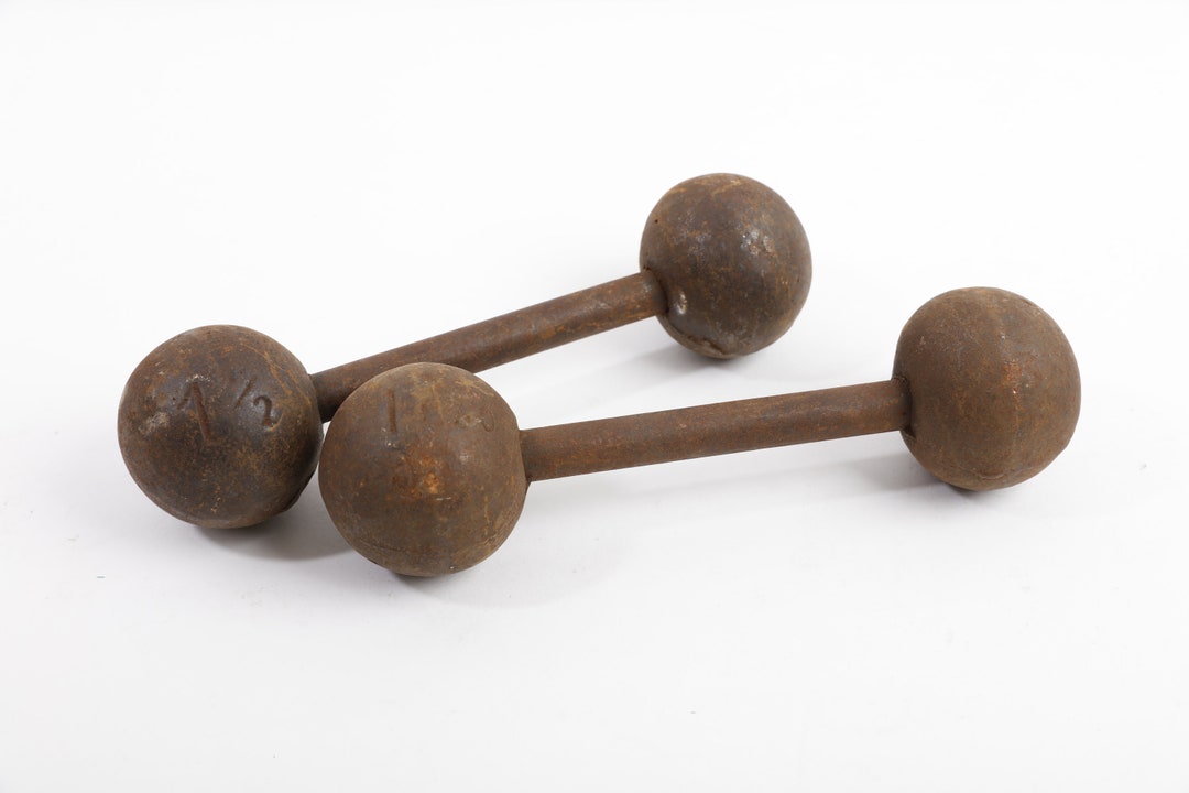 Pair of Antique Decorative Rusted Dumbbells Barbells Each Approximately