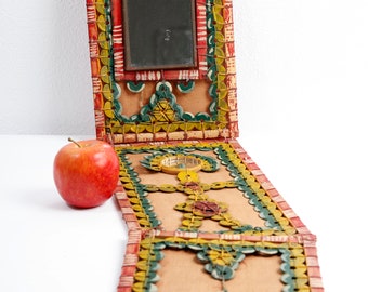 Vintage Handcrafted fabric Wall Hanging with Authentic Coin Embellishments, wood and mirrors