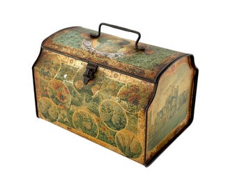 Antique Martougin Chocolate Tin Lunchbox: Art Nouveau Floral Decor 1900s rare