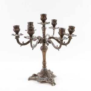 Romantic 7 arm Candelabra Candlestick Holder Brass Candle holder, beautiful patina, Table Display centerpiece,