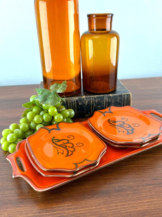 ヴィンテージゴーダオランダトレイセット、オレンジレトロキッチンデコ