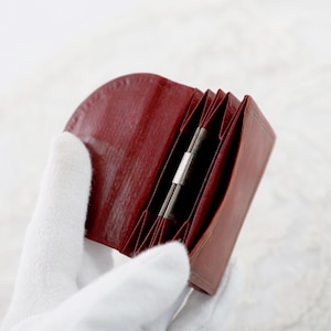 Petit portefeuille en cuir rouge bordeaux, mini portefeuille de poche, sac à main en cuir ancien art déco