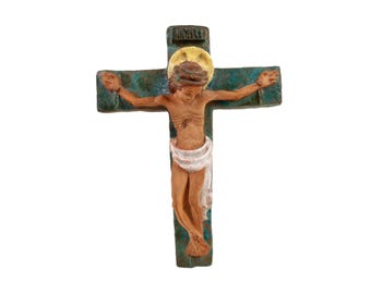 Vintage Signed Heavy Earthenware Crucifix