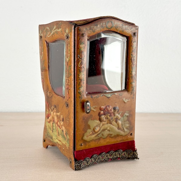 1800s Français Sedan Chair Jewelry Vitrine, Watch Stand, Antique Pocket Watch holder, collector item rare