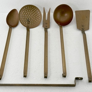 Wall Rack with Cooking Utensils Vintage Brass