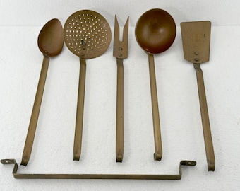 Wall Rack with Cooking Utensils Vintage Brass