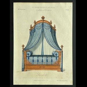 Lithograph Le Garde Meuble Ancien et Moderne: Decor de lit, circa 1849, Design Decorative Arts Furniture Interiors, French Antique Print