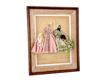Vintage Framed 'La Mode' Fashion Print with Real Fabrics