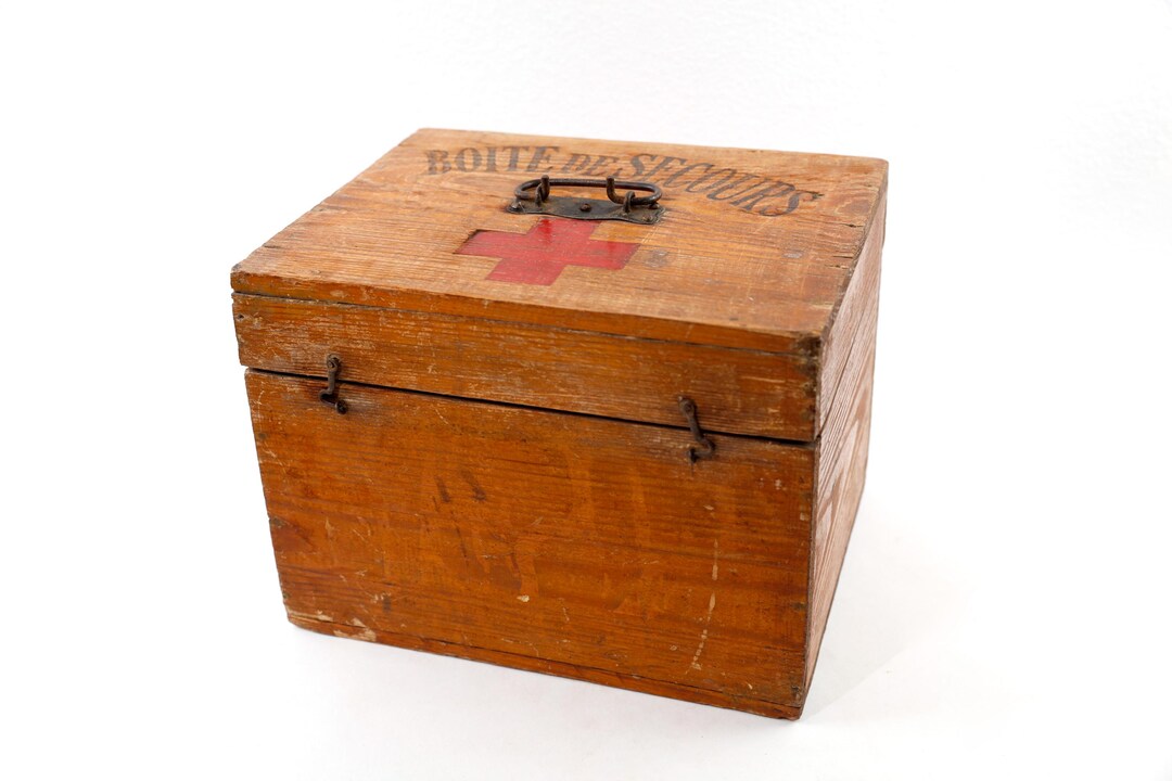 Red Cross Case French First Aid Wooden Box, Boite De Secours, Antique Red Cross Case ...