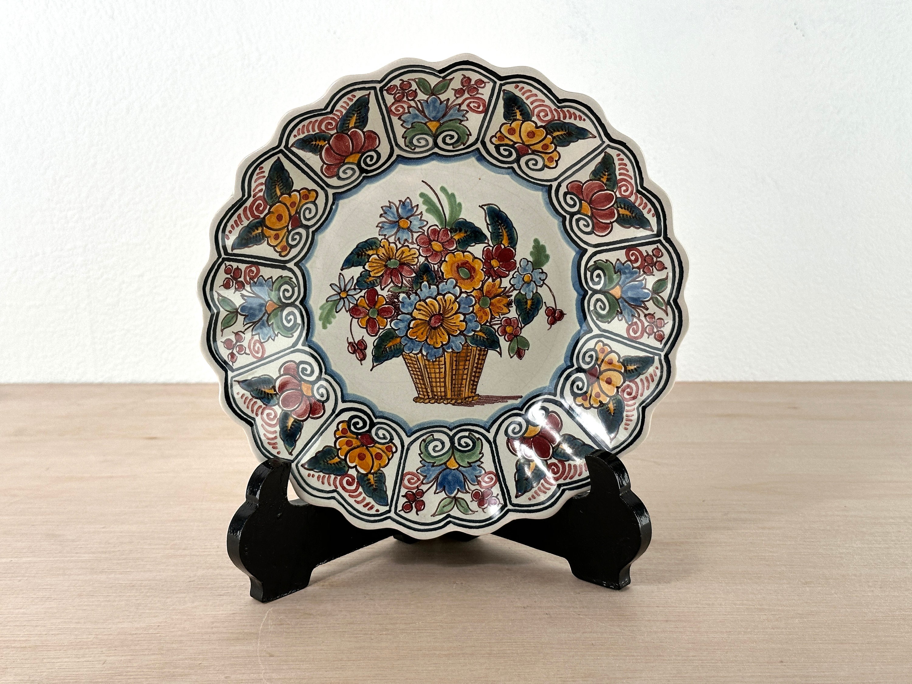  Tichelaar Makkum花器 Tichelaar Makkum Pottery Older Mark 6.5” Dutch Wall Hanging Bowl