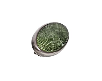 Vintage Antique Green Guilloche Enamel Silver Brooch Oval Pin