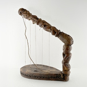 Vintage African Bow Harp: Mangbetu Kundi Figural Instrument