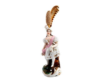 Antique Hat pin holder or perfume bottle, Porcelain Figurine hunting woman, 1800s