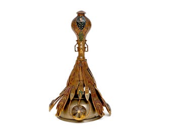 Antique Persian Meenakari Brass Hand Bell, Ornate Enamel Floral Etched Decorative Table Bell