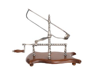 Antique Mechanical Wine Decanter Silver Plated Pourer on Walnut Wood Base, Rare Sommelier Gift