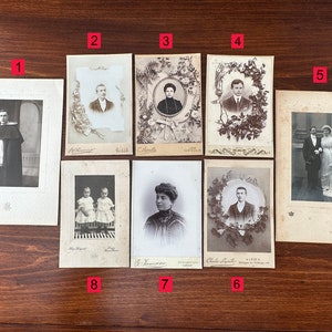 8 foto's op CDV-kaarten, verschillende antieke foto's van 1800 begin 1900
