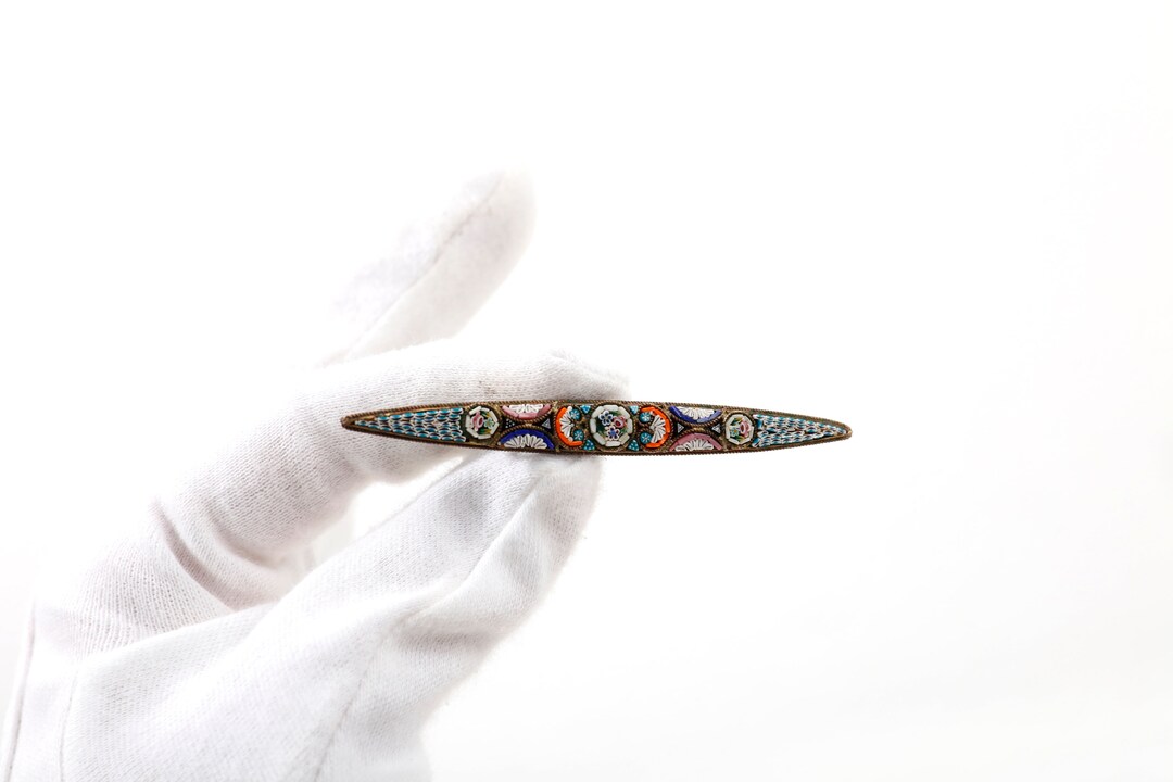 Brooch Micro Mosaic Flowers, Tiny Glass Pieces, Long Narrow Brooch Etsy