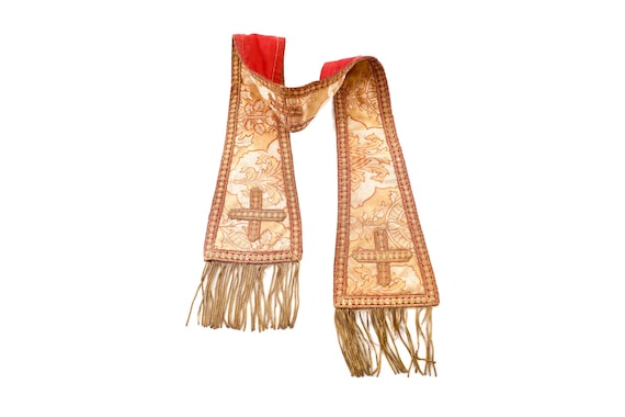 Maniple hand embroidered crosses Worn , liturgical vestment, religious church clothing