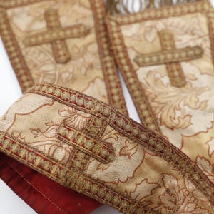 Worn Maniple hand embroidered crosses, liturgical vestment, religious church clothing, religious decorative piece, Catholic garment