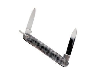 Vintage Miniature Pocket Knife with Engraved Silver Handle and Dual Stainless Steel Blades