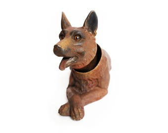 Vintage German Shepherd Plastic Nodder Figurine Bobblehead Dog With Glass Eyes