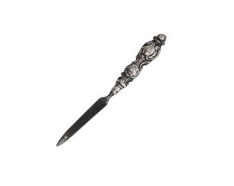 Antique Silver Handled Nail File Vintage Vanity Grooming Tool Rococo Repousse Decor