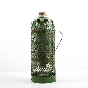 Dekorative Vintage Thermoskanne mit Metallgestell, chinesisches Teehaus, Küchendeko 1960er Jahre