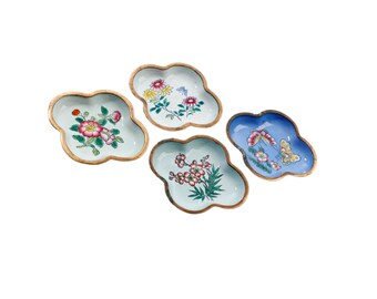 4 vintage Chinese cloisonné-snuisterijen: Canton emaille minitrays