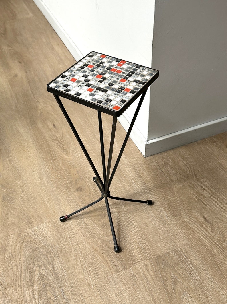 Mosaic Tile Pedestal Small Side Table Retro Mid Century Plant Etsy