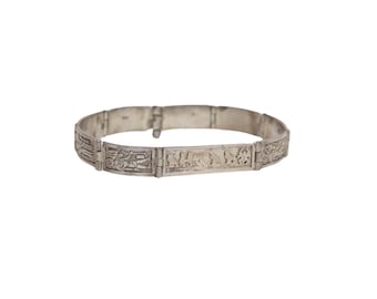 Vintage Solid Silver Egyptian Revival Bracelet with Hieroglyphics Hallmarked