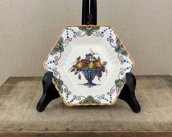 Makkum Wall Plate, Ring Tray, Hand painted, Flower Basket, Hexagonal Small Plate, Polychrome, Collectible pottery, Holland farmhouse table