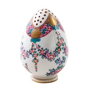 Antieke Franse pomander in Chinese Imari, Edmé Samson handbeschilderd porseleinen potpourri-ei